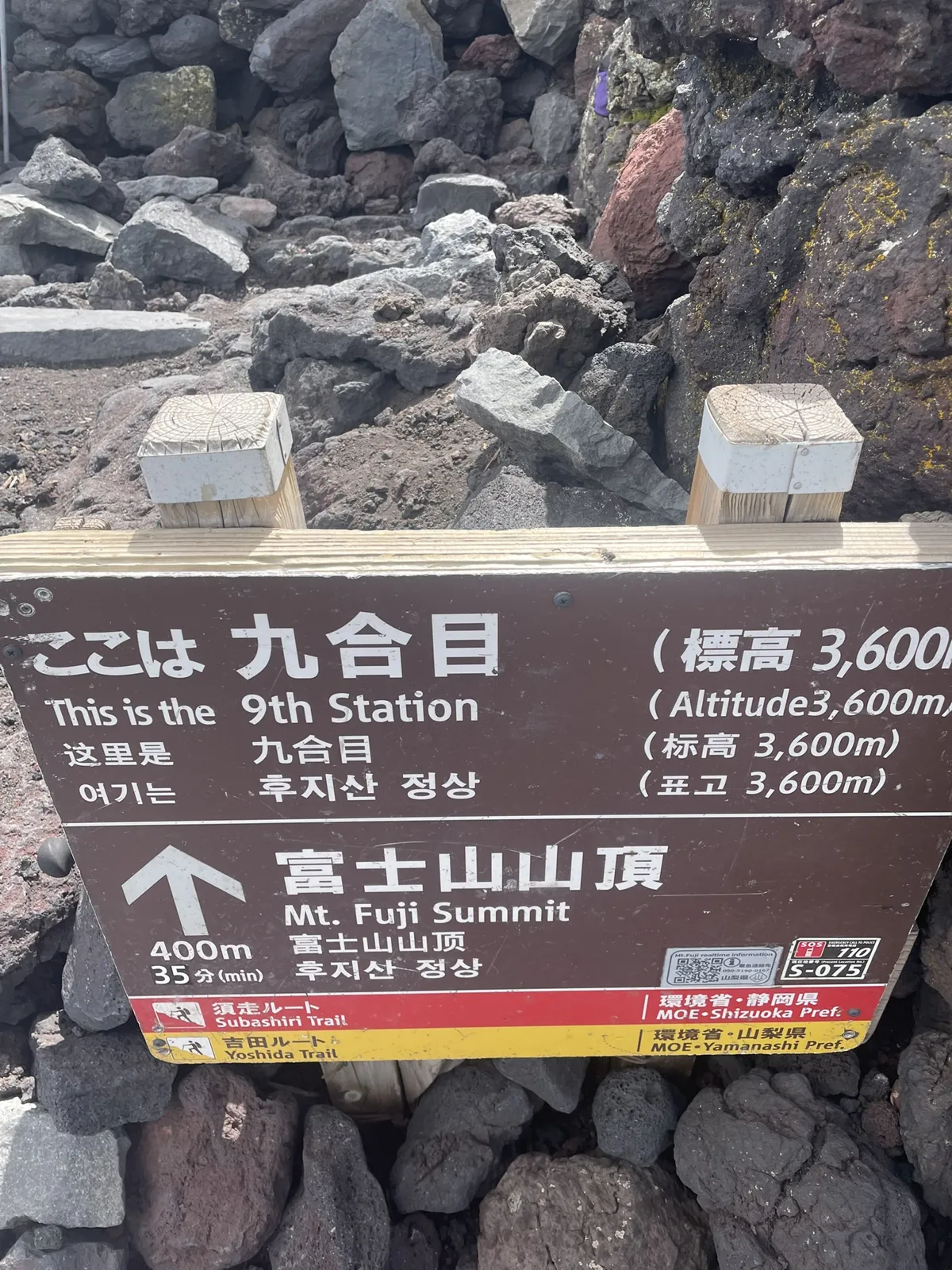 The 9th Station sign on Mount Fuji